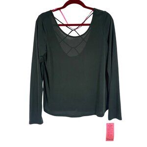 Betsey Johnson Cupro Strappy Back Long Sleeve Scoop Neck T-Shirt Green NWT Large